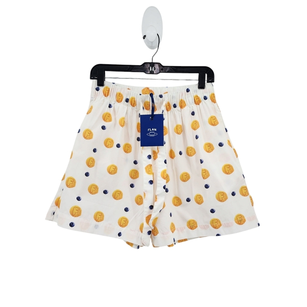 FLAN Men's 100% Organic Cotton Blueberry Pancakes Pajama Shorts - S